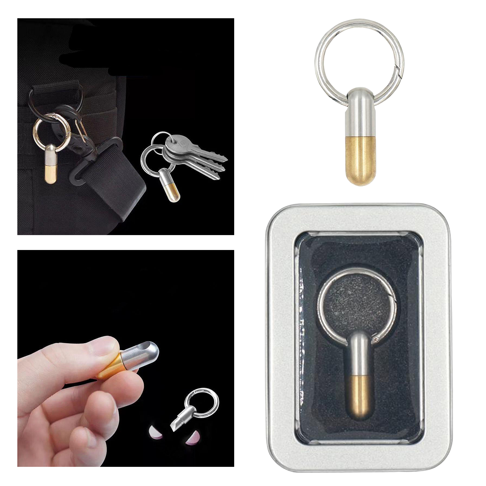 Portable Capsule Knife Cutter Spliter Keyring Cutting Tool for Outdoor Camping Hiking Backpacking