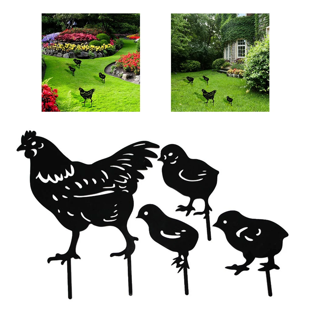 Decorative Garden Stakes Chickens Family Silhouette Figurine Yard Lawn Ornaments for Holiday Party Decor