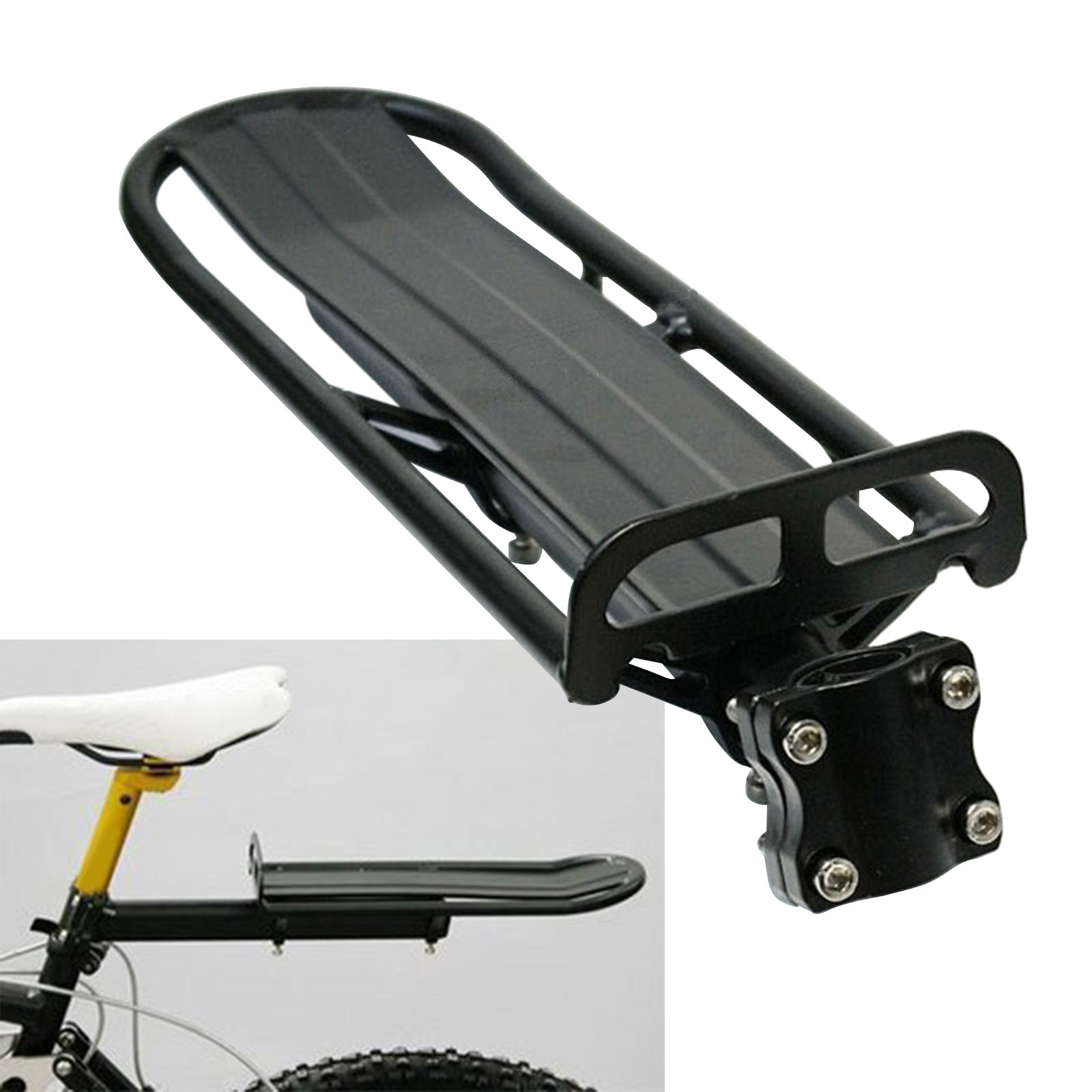 Aluminum Alloy Bike Rear Rack Seat Post Luggage Cargo Carrier Mount Black