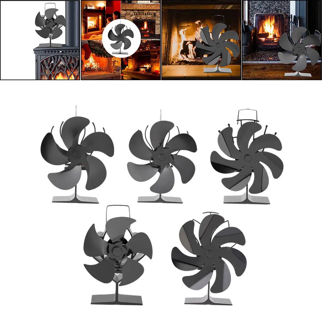 Black Fireplace Fan 5/6/7 Blade Heat Powered Stove Fan Log Wood Burner Eco Friendly Quiet Fan Home Efficient Heat Distribution