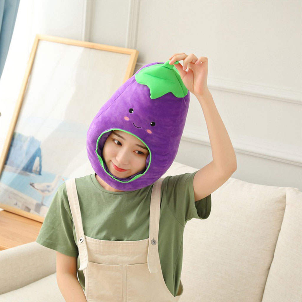 Funny Plush Party Hat Eggplant Headgear Photo Props Cosplay Costume Headdress Stage Performance Selfie