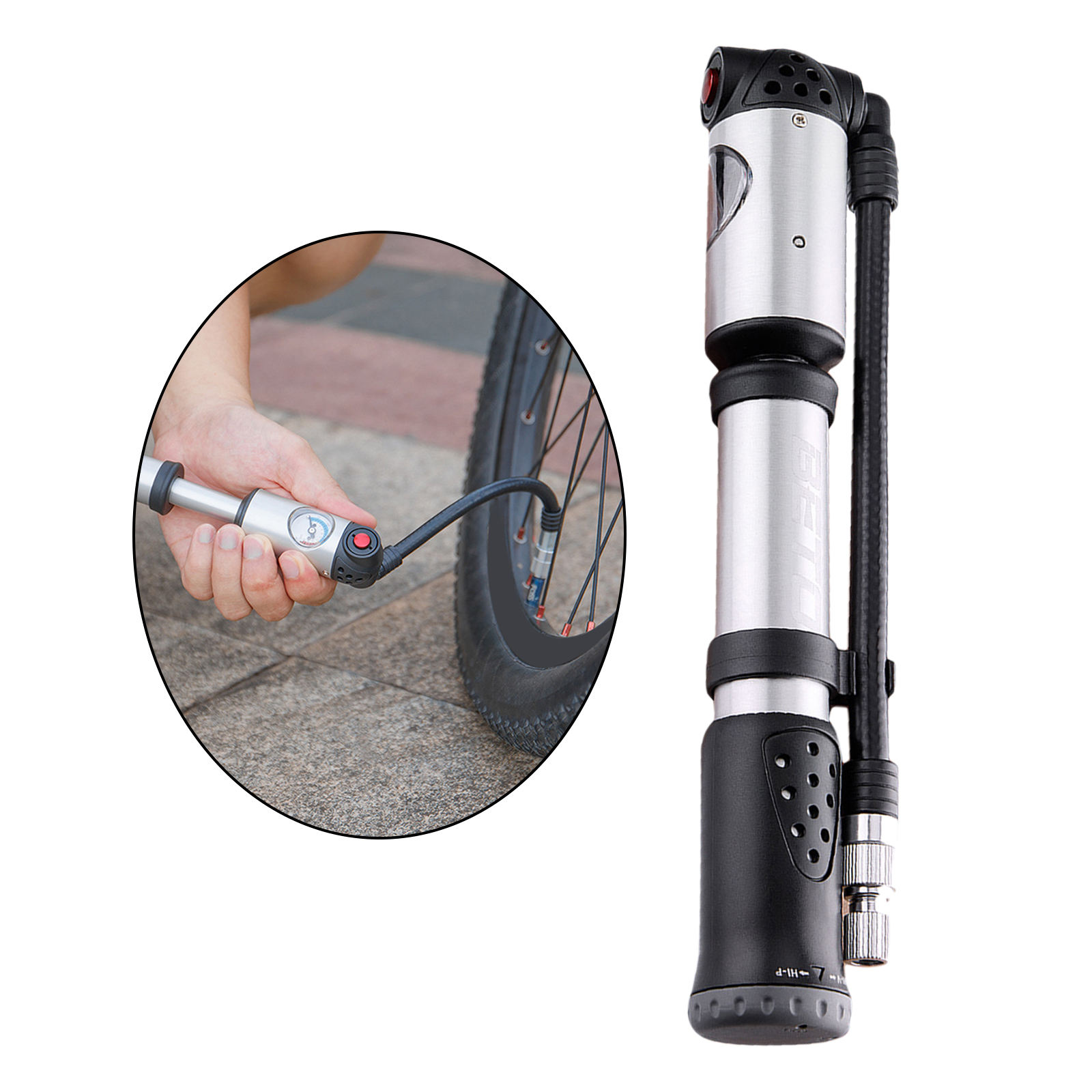 Mini Bike Pump with Pressure Gauge 300 PSI Mounting Bracket Included Portable Hand Pump Inflator for Road Bike Mountain Bike MTB