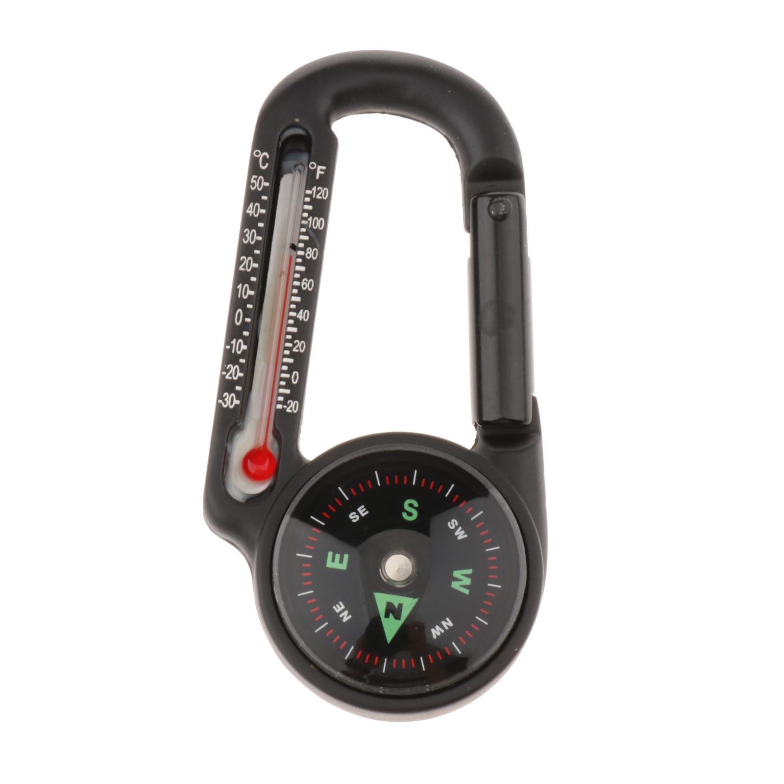 3-in-1 Carabiner Clip Keychain Compass Thermometer for Hiking Travel Picnic