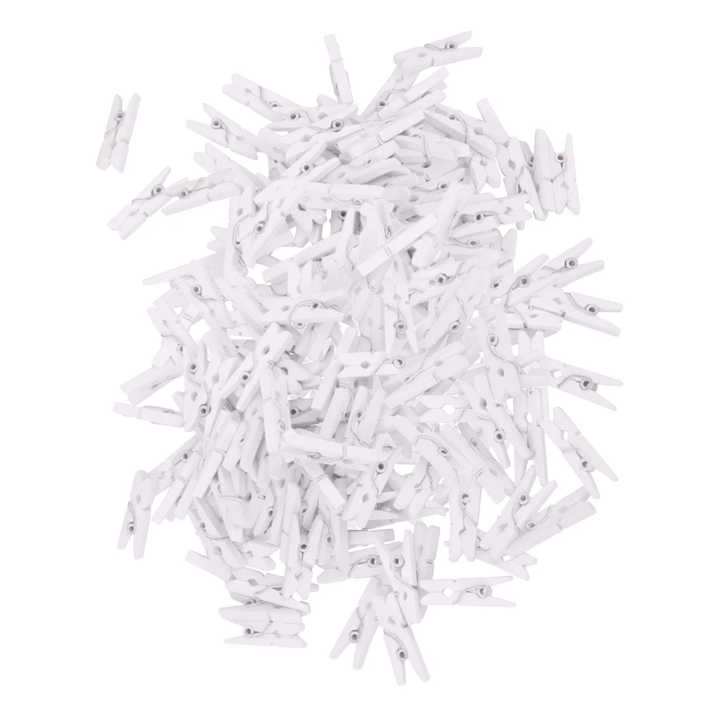 100pcs Wholesale 25mm Mini White Wooden Clips Wood Pegs For Photo Clips Clothespin Craft Wedding Decoration Clips Pegs