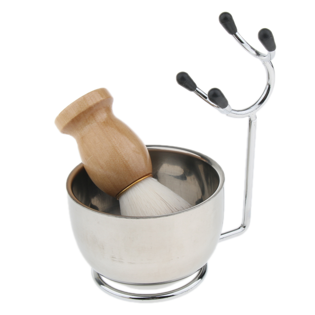 Professional Shaving Kit Men's Beard Brush & Stand Rack & Cream Bowl Mug Cup