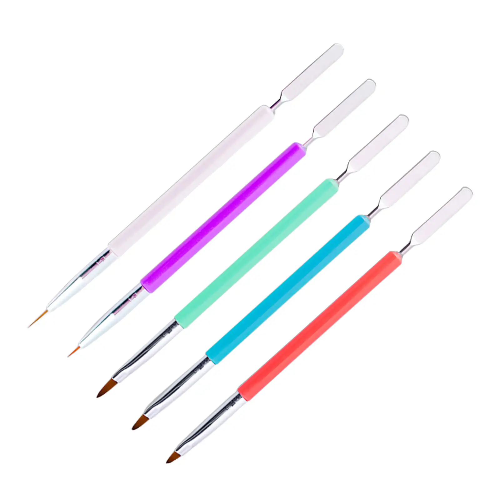 5x Nail Art Brush UV Gel Dual Head Spatula Stick Extension Drawing Pen for Salon Dotting Painting Home DIY Manicure Accessories
