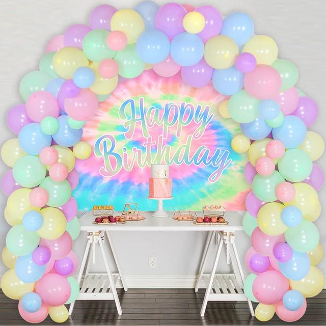 Cheereveal Tie Dye 10th Birthday Party Decorations for Girls Single Digits  Backdrop Hippie Theme Macaron Balloon Garland Kit