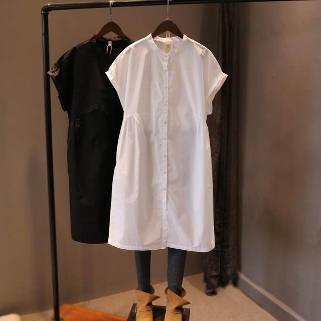 Nomikuma Women Blouse Dress Summer Short Sleeve Single