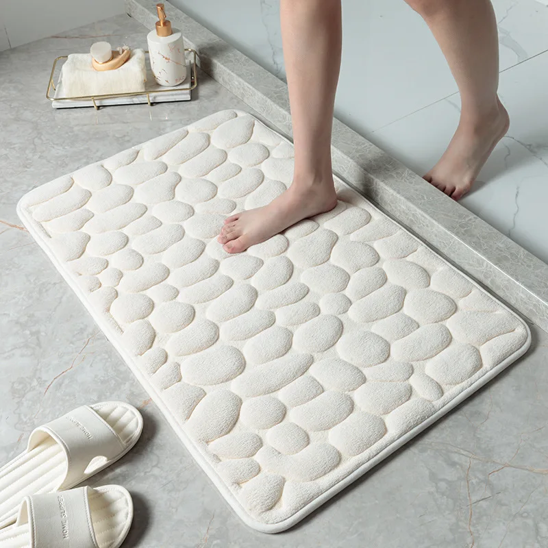Non-Slip Pebble Flannel Bathroom Rug Foam Pad Mat Shower Floor Carpet 40x60 cm 