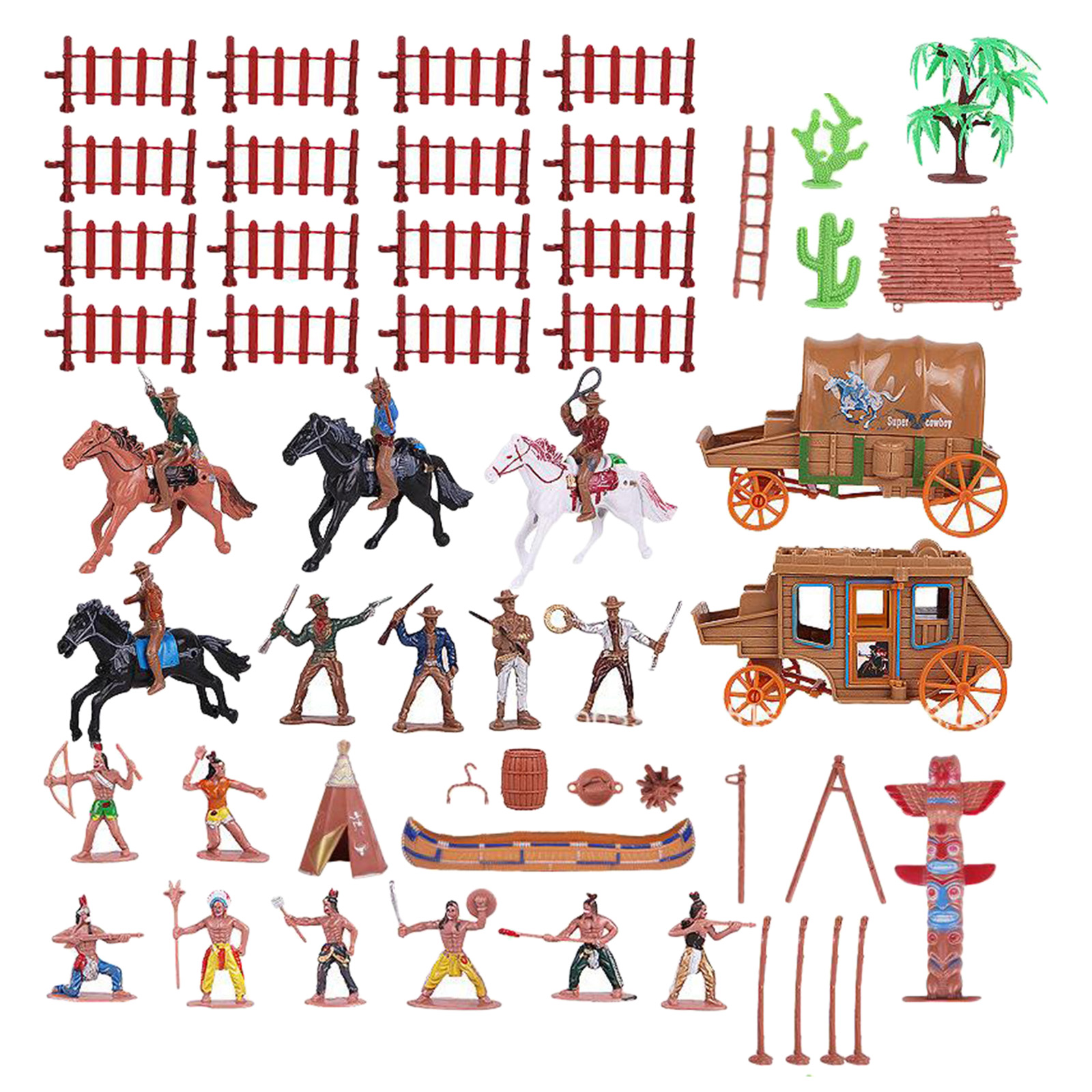 Western Cowboy Native Indian Figure Soldiers Toys Model Dollhouse Decorations Carriage Simulation Lifelike Kids Children Toys