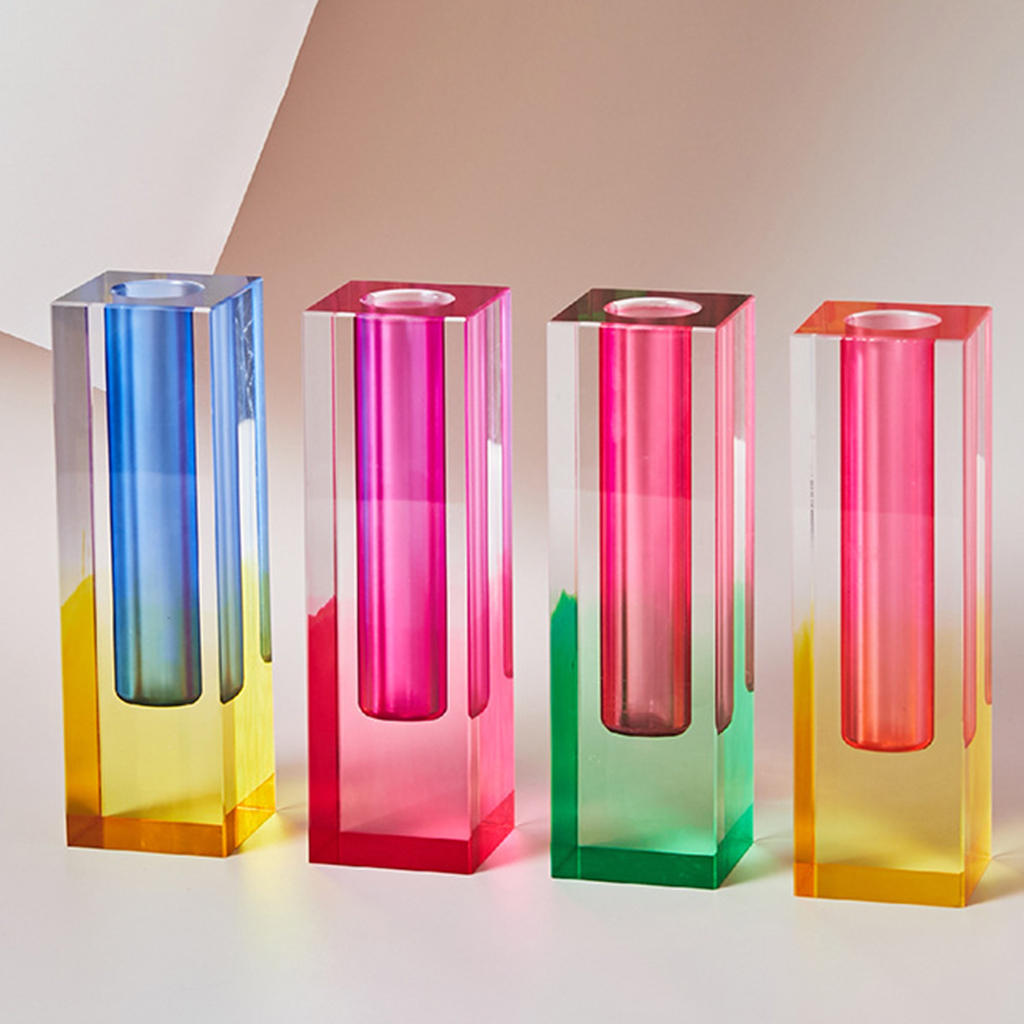 Modern Rainbow Pillar Bud Vase Tabletop Glass Vases Luxury Decorative Acrylic Crystal Nordic Room Decoration Home