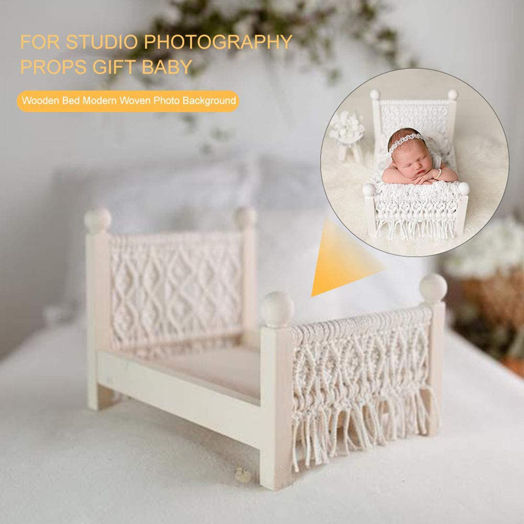 Newborn Props Baby Crib White Wooden Detachable Posing Props with Tassels