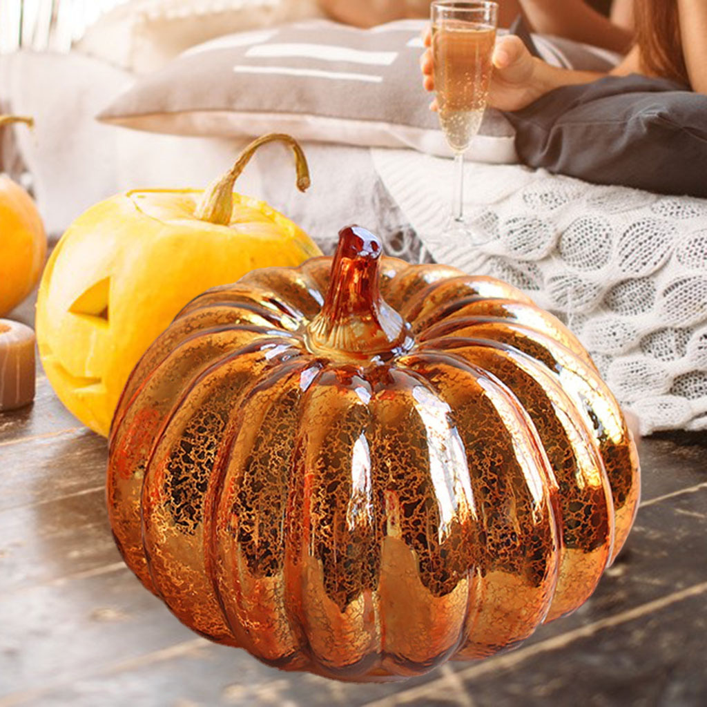 Glass Halloween Decoration LED Pumpkin Battery Operated Lantern Light Lamp Decorations for Home Dining Room Lounge Decor