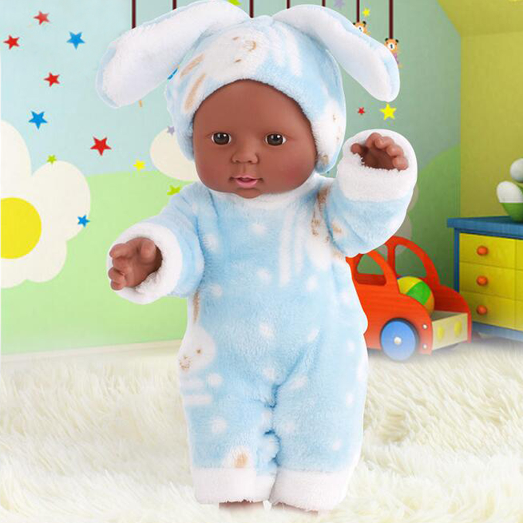 12 Inch Lifelike Newborn Baby Dolls, African American Infant Black Doll For Kids