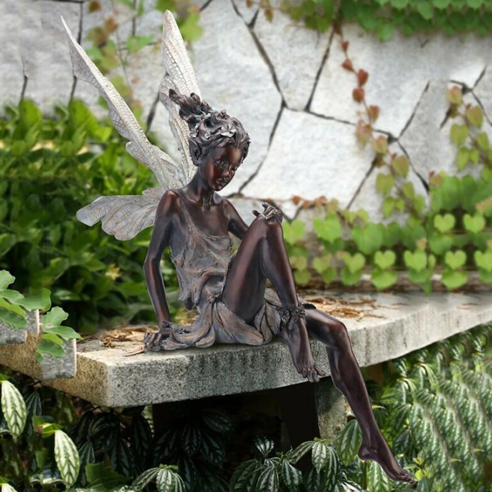 Resin Sitting Fairy Statue Garden Ornament Porch Sculpture Yard Craft Landscaping for Home Garden Decoration