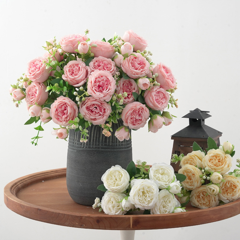 Heißer Verkauf 1 stücke/30cm Rose Rosa Seide Bouquet Pfingstrose Künstliche Blume 5 Großen Kopf 4 Kleine Knospe braut Hochzeit Hause Dekoration Artifi – Detail 3