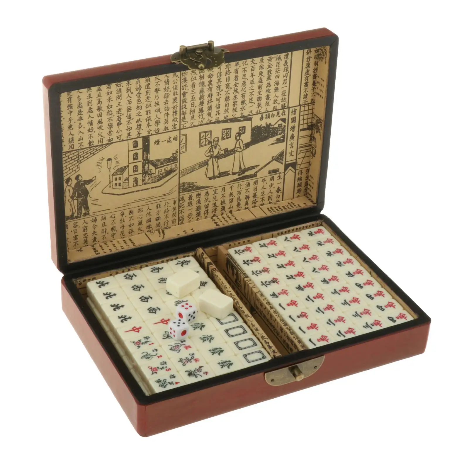144 tiles Mini Rare Chinese Mah-Jong Set Travel pack Retro Box Portable O6Q0