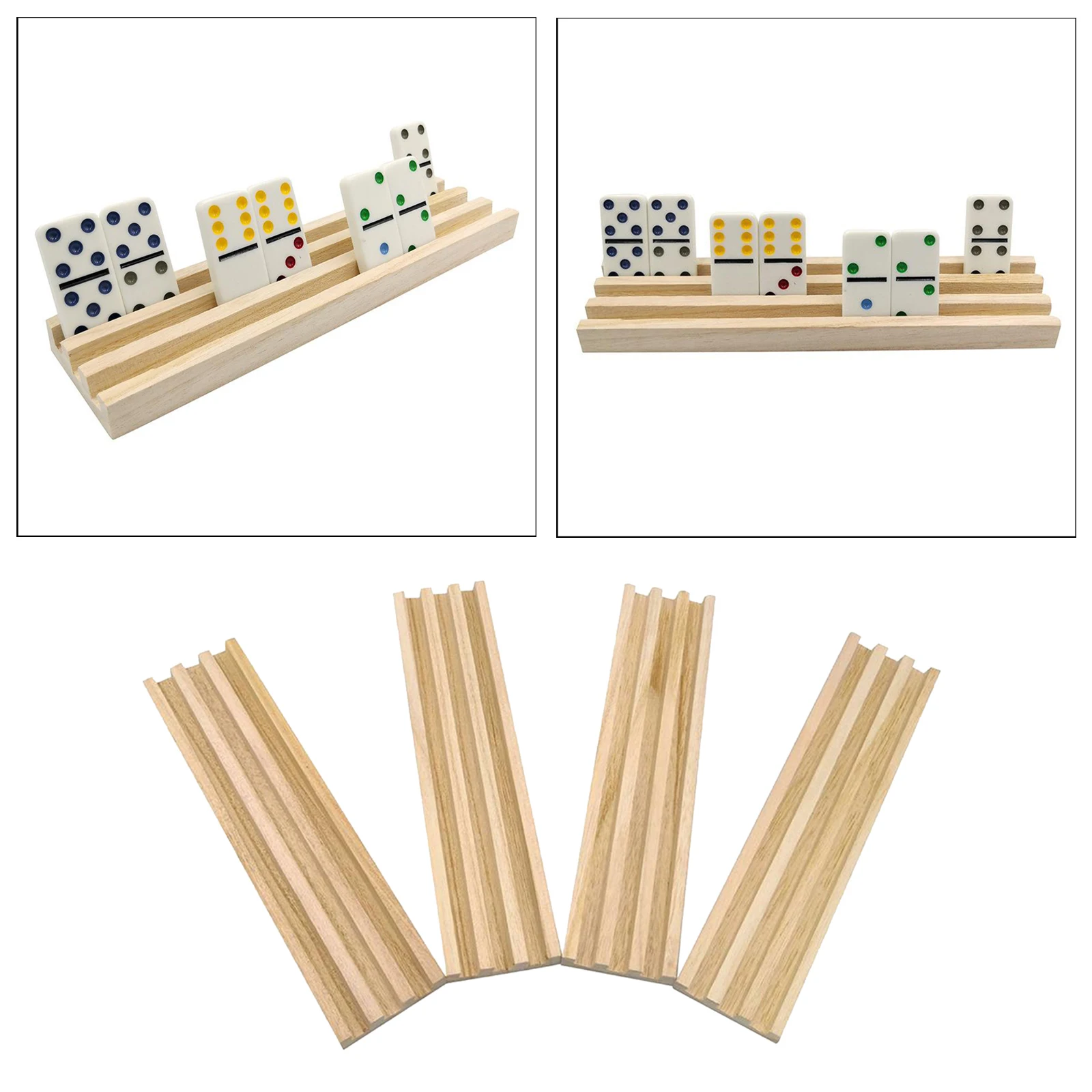 4pcs/set Unpainted Wood Domino Trays Racks Stand for Mahjong Chicken Foot