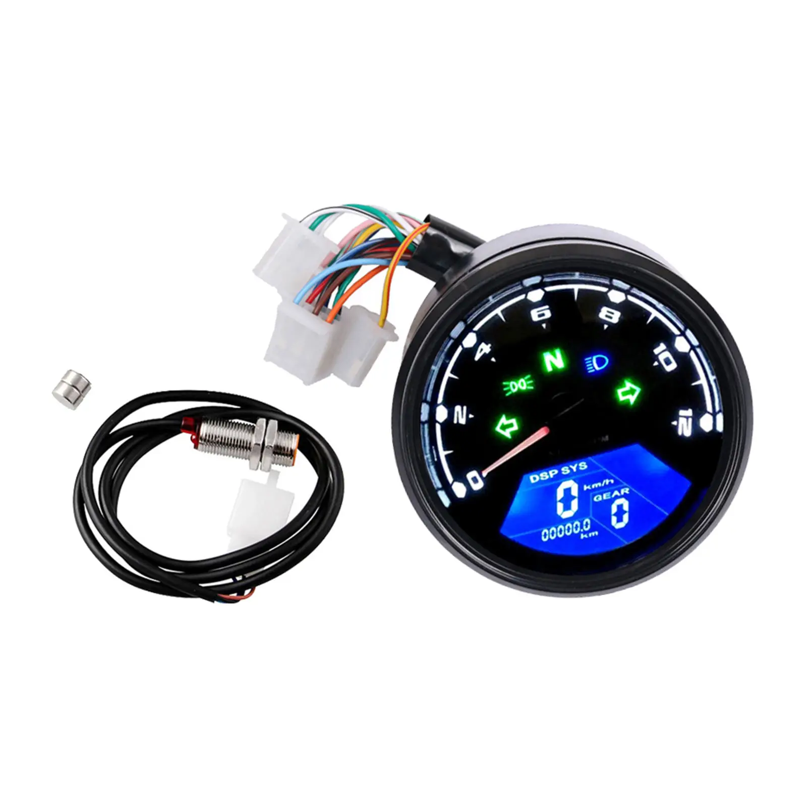 Universal Motorcycle Speedometer Odometer Digital 6-Gear 12000 RPM 199 MPH