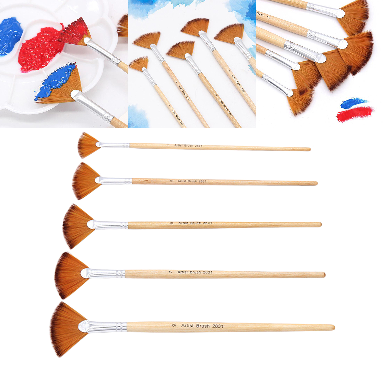 5 Pcs Fan Shaped Brushes Watercolor Fabric Artists Paint Set Oil Painting