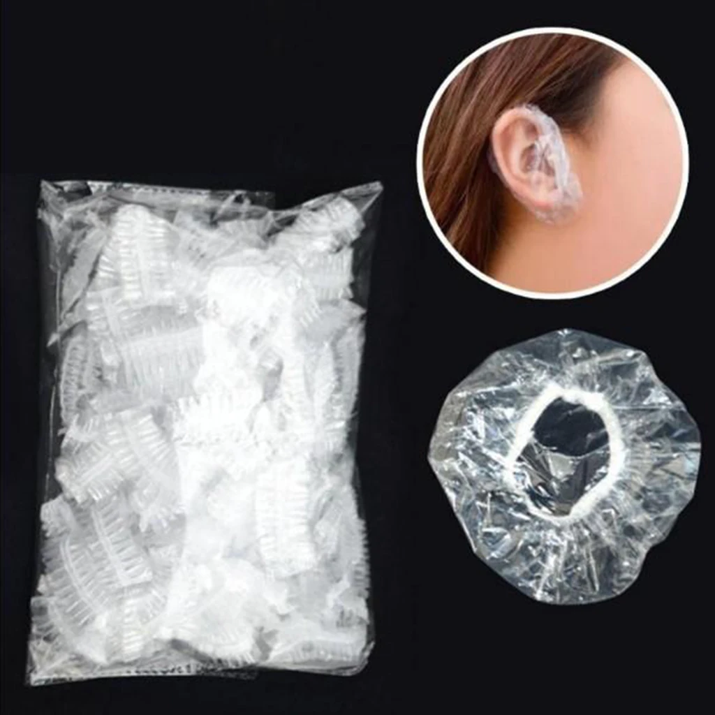 100PCS Disposable Clear Shower Water Ear Protector Cover For Hair Dye Shower Bathing Ear Cover Caps for Salon Barber