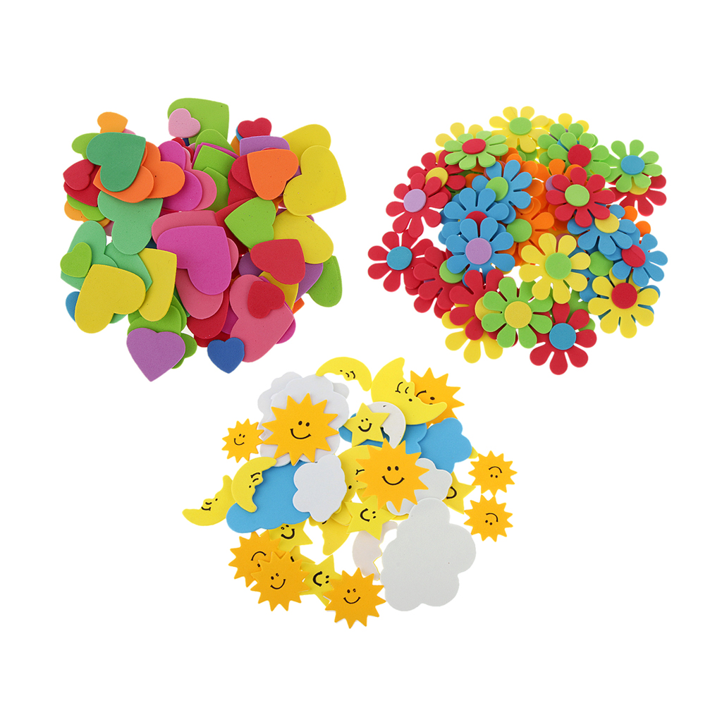180 Pieces Mixed Foam Heart Flower Sun Clouds Shape for DIY Kid Craft Home Decoration