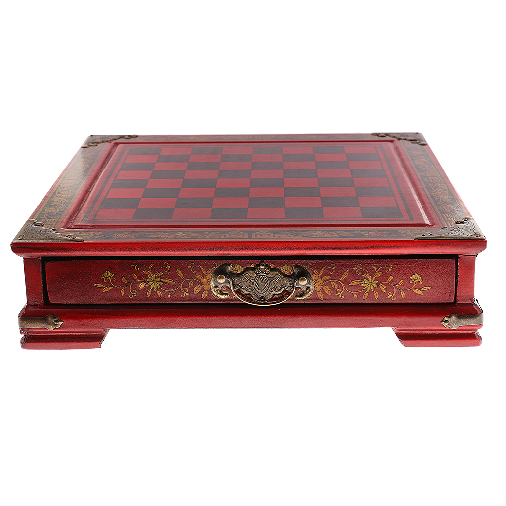 Wooden International Chess Set - Antique Finish Style Board with Terracotta Figures, 10 x 10 x 2.5 inch Chessboard