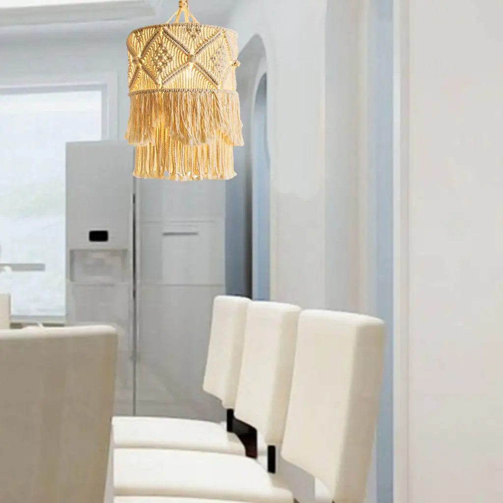 Retro Macrame Tassel Lamp Shade Ceiling Pendant Light Cover Modern Bedroom Living Room Baby Room Bohemian Lampshade Decoration