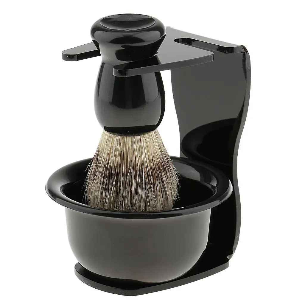 Men`s Shave Set Shaving Brush+Steel Stand Holder+ Bowl Travel Kit