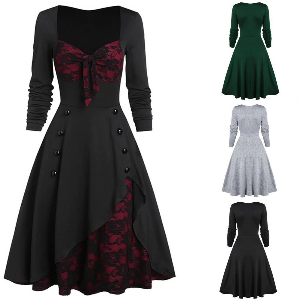 pescoço, Vestido Cosplay, Vestido Midi Retro, Vestidos