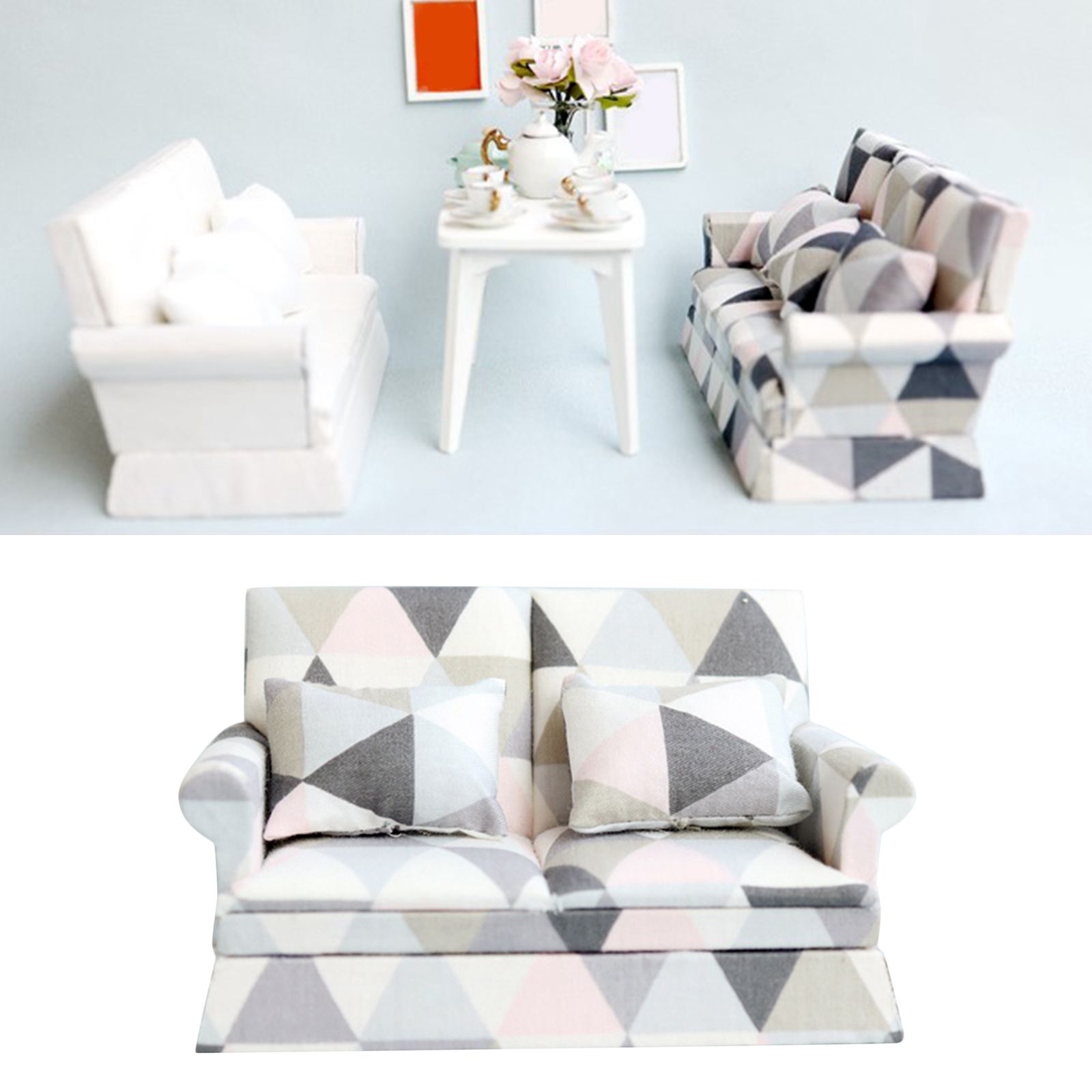 Wooden 1:12 Scale Dollhouse Miniature Sofa DIY Decor Kids Toys