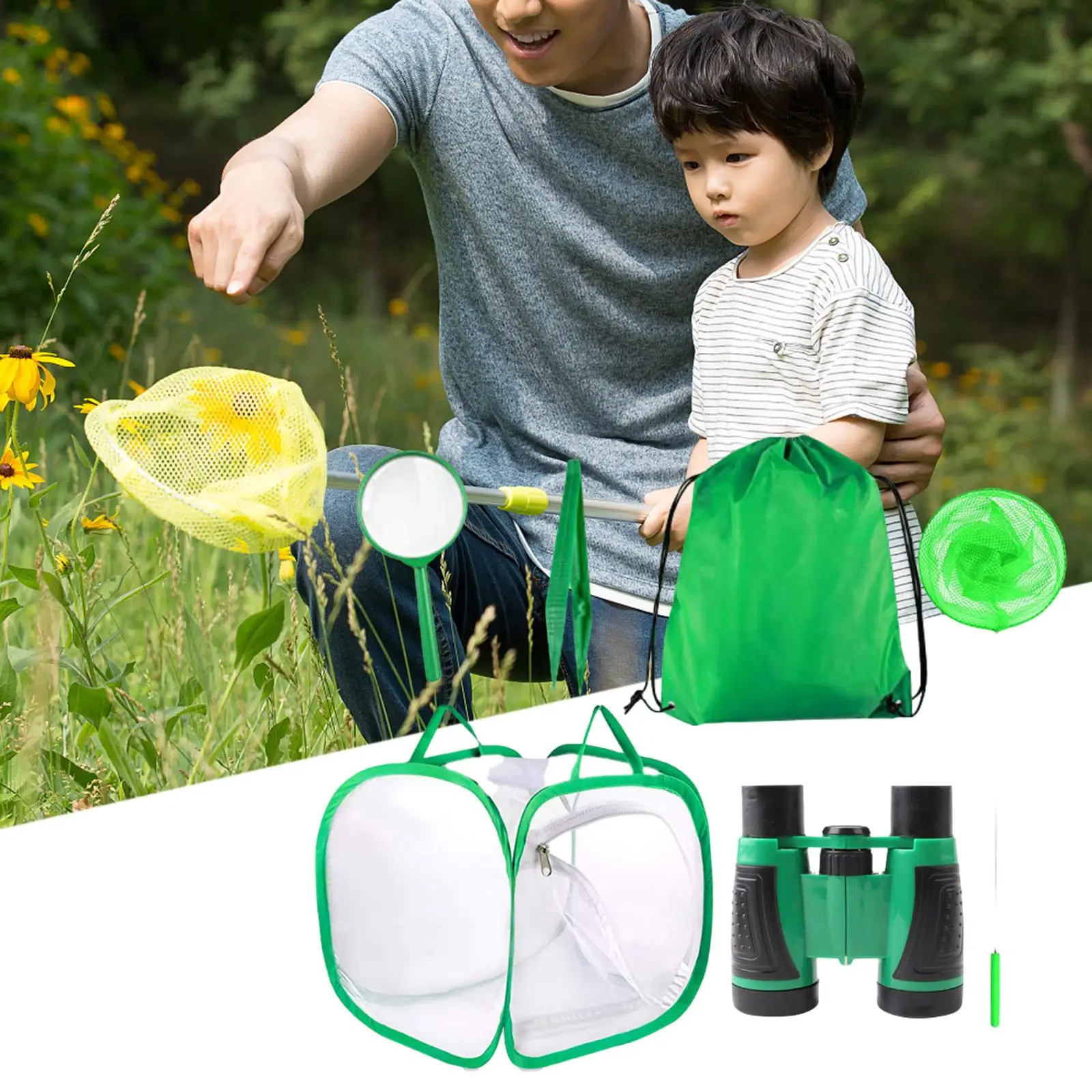 6Pcs Children Outdoor Adventure Toys Playset Magnifying Glass Tweezer Butterfly Net Outdoor Explorer Kit for Outings Hiking