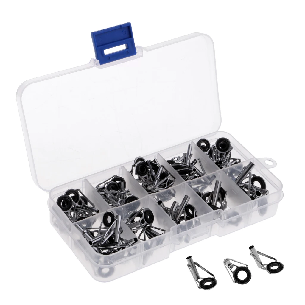 80Pcs/Box Fishing Tip Top Rings Rod Pole Repair Kit Line Guides Eyes Set - 10 Mixed Size (1.6mm-3.8mm), fit Most Rods