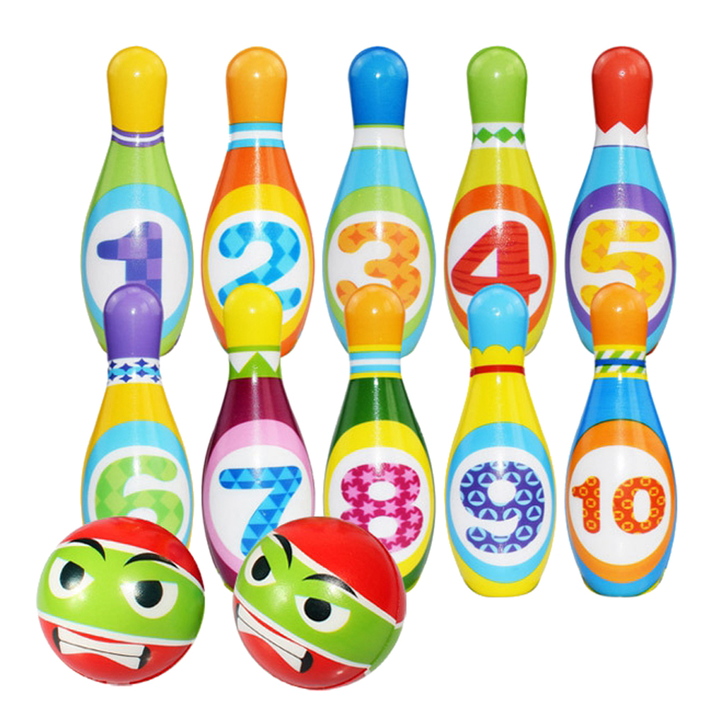 12pcs Kids Colorful Bowling Set, Toddlers Educational Toys, 10 Pins 2 Bowling