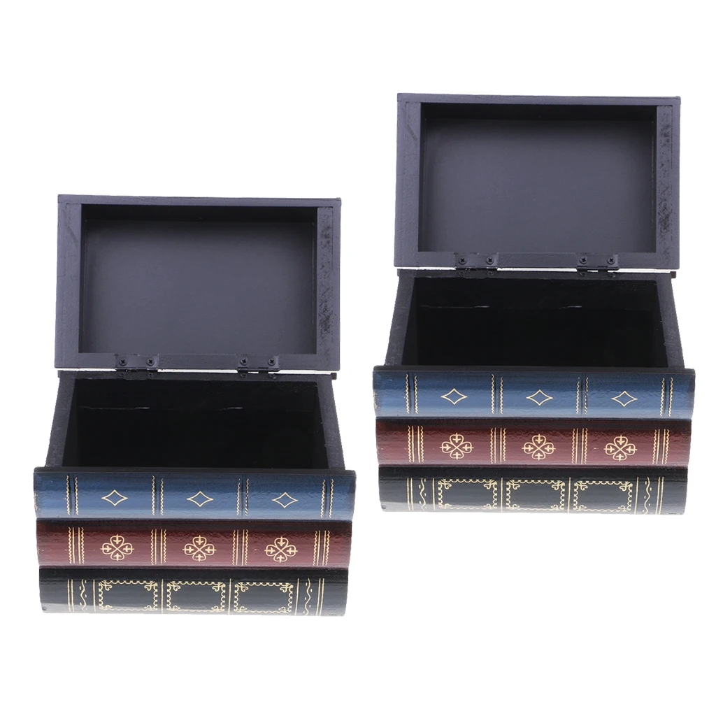 2pcs Vintage Book Type Jewelry Box Fake Book Case Dressing Home Decoration