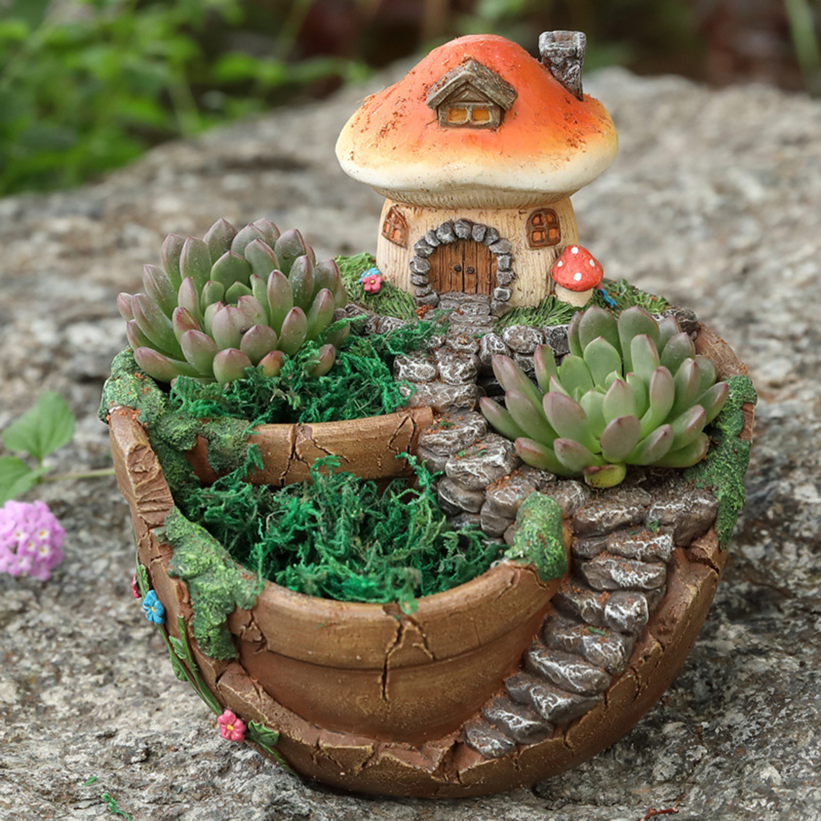 Creative Flower Pot Succulent Plants Garden Resin Container House Stairs Ladder Micro Landscape for Plant DIY Home Office Decor