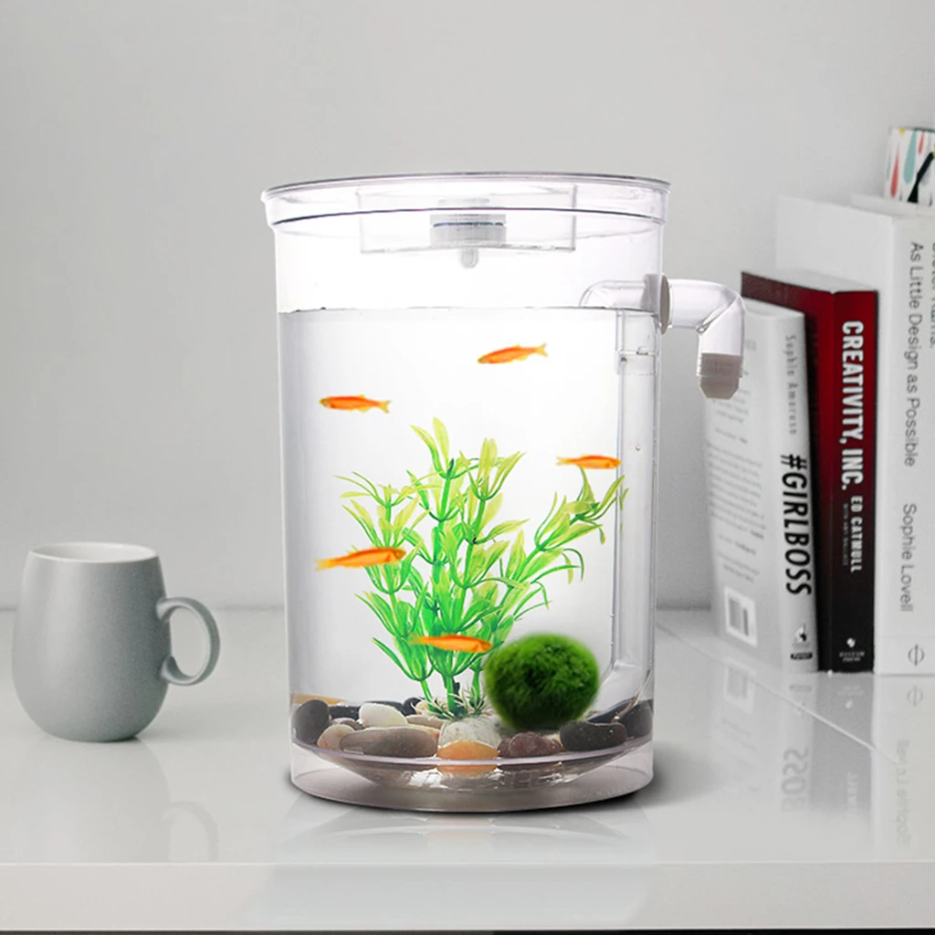 Clear Desktop Aquarium LED Self Cleaning Decorative Desk Fish Tank Ornament
