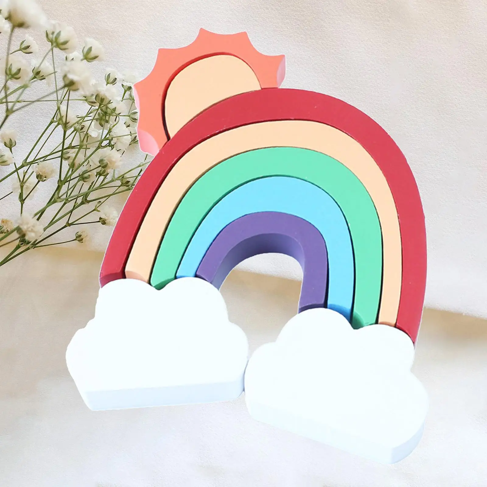 Wooden Rainbow Stacker Building Toddler Toy Educational Wooden Building Blocks for Baby