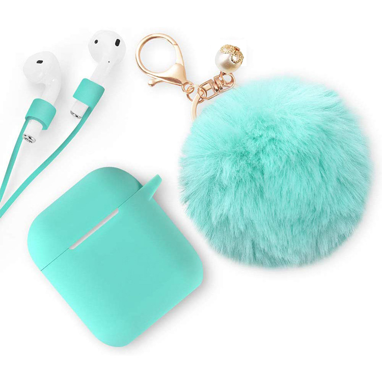 Protective Case multi colors with lost-proof and Keychain hooks lovely hair ball Silicone Bluetooth Earphone For airpods 1 2