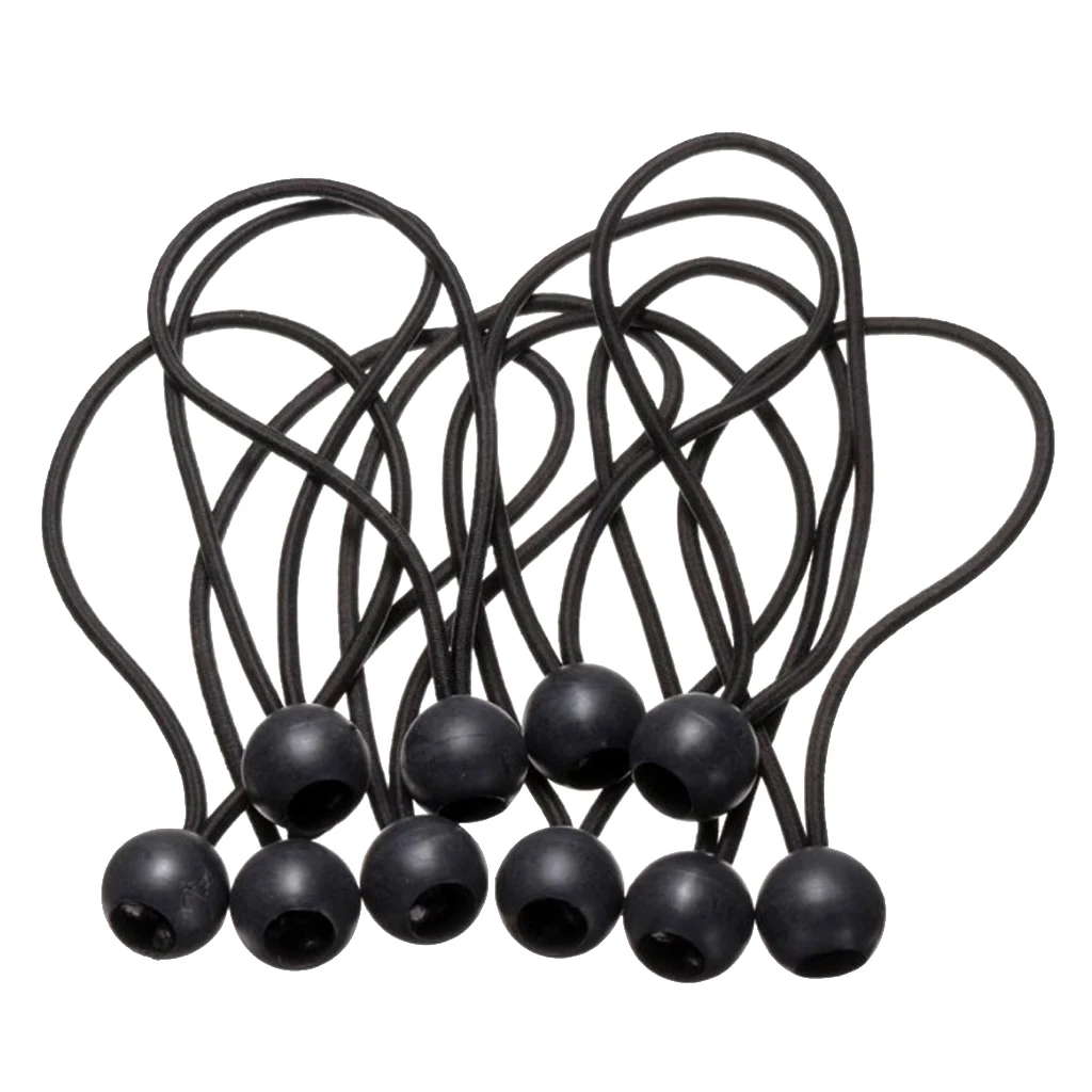 10 Pieces Elastic Tent Fix Cords Black Ball Bungee Loop Strap Tarpaulin Canopy Holder Wire