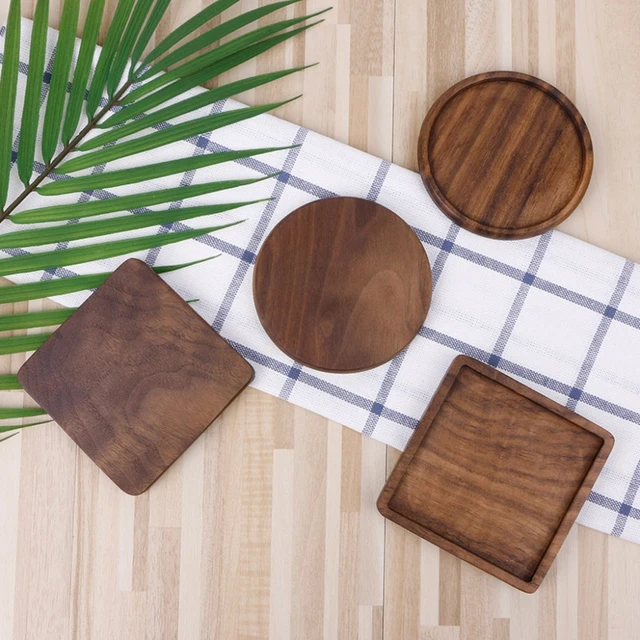 Wooden Coasters for Drinks - Walnut Dark Wood Coaster for Drinking