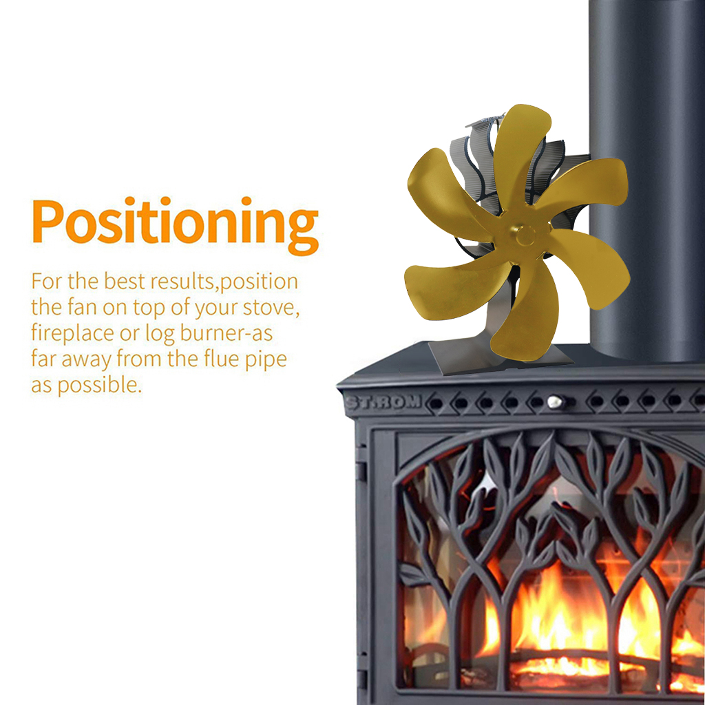 Heat Powered 6 Blade Stove Fan Wood/Log Burner Fireplace Quiet Wood Burning Stove Fan Easy to Use Warm the Whole Room