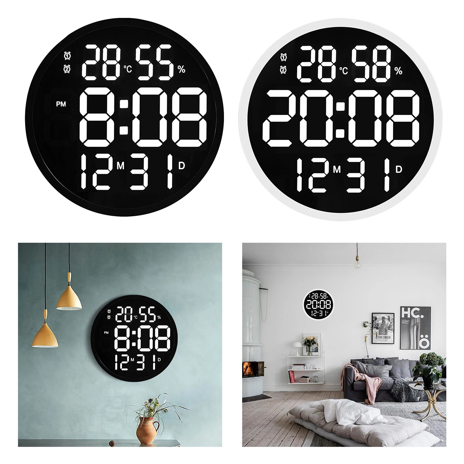 LED Wall Clock Luminous Large Clock Mute Digital Temperature And Humidity Electronic Clock Modern Design Living Room Decoration