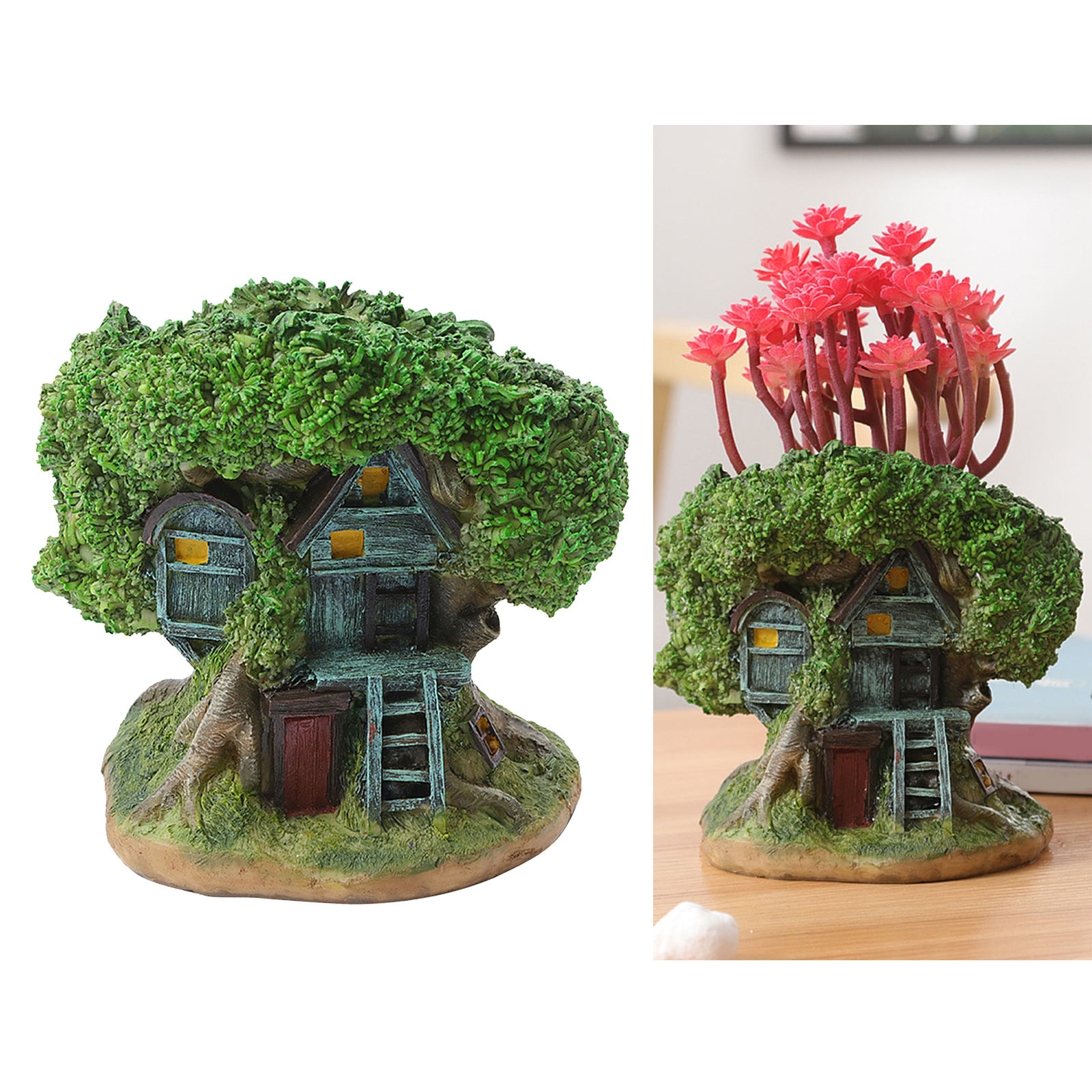 Cute Forest House Mini Small Succulent Pot Container Micro Landscape Fairy Garden Outdoor Planter Bonsai Pot Decorative