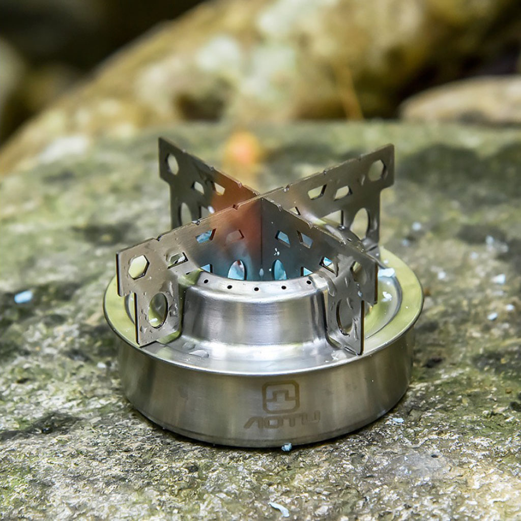 Mini Liquid Alcohol Burner Stove Stainless Steel Camping Hiking Cooking Stoves With Cross Stand Rack Outdoor Utensils Cookware