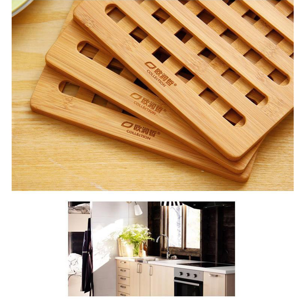 3pcs Natural Bamboo Trivet Mat Pads for Hot Pot Dishes Heat Resistant Square