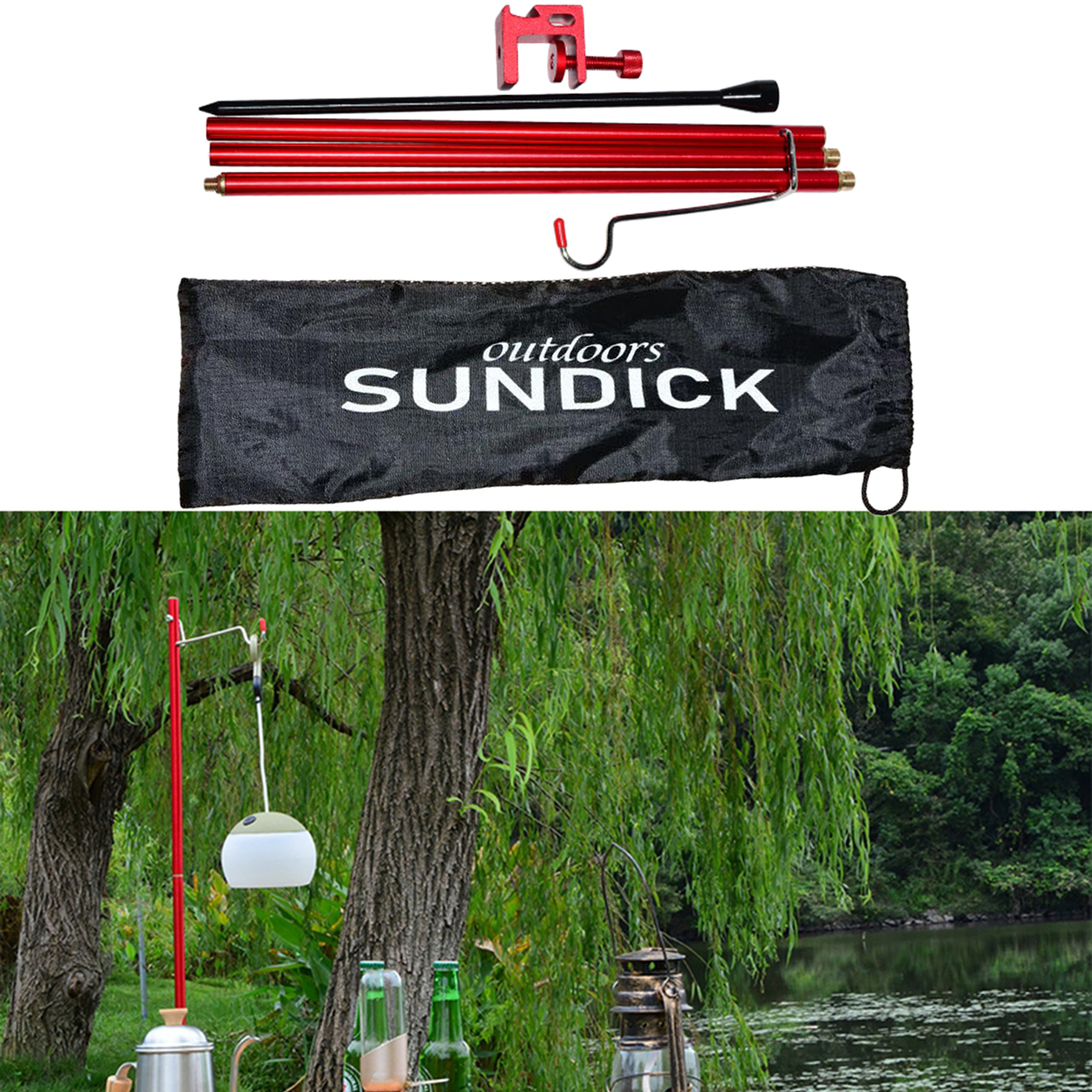 Garden Aluminum Alloy Foldable Lamppost Pole Light Hanging Holder