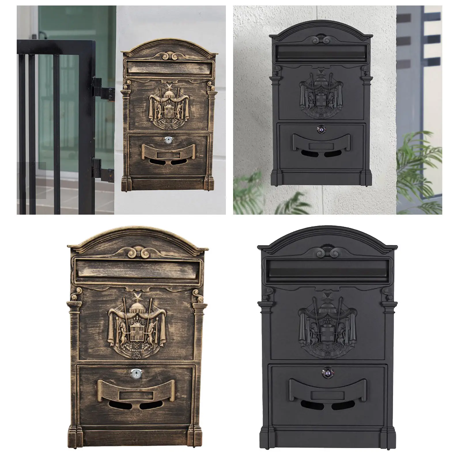 Retro Fence or Wall Mount Letterbox with Spare Keys Newspaper Holder Secure Newspaper Box Locking Mail Box for Front Porch