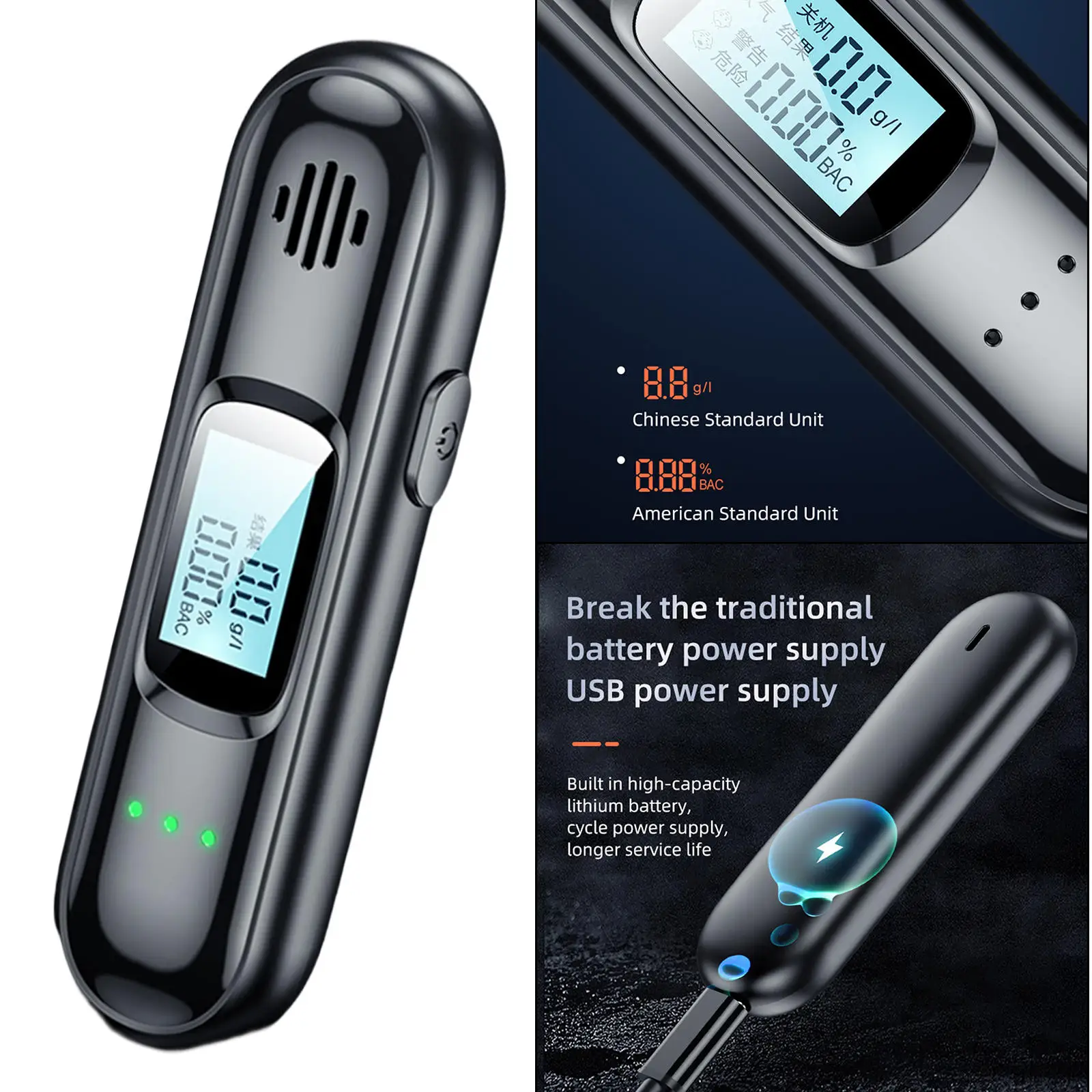 Professional Alcohol Breathalyser Digital Rechargeable Breath Alcohol Tester Accurate LCD Screen Mini bac Testing Detector