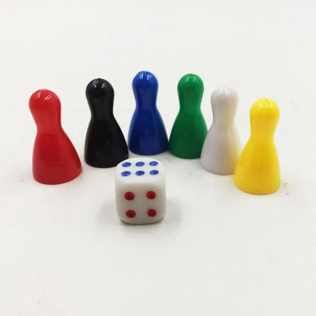 6pcs Plastic Chess Pieces with Dice Replacement Set, Spare Chess Draughts for Ludo, Flying Chess, Board Games